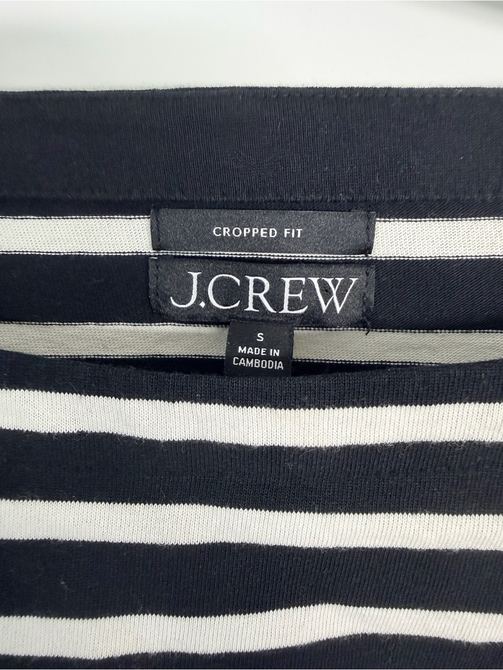 J. Crew Black and White Striped Cropped Fit Long Sleeve Boatneck Top | S - Picture 2 of 3